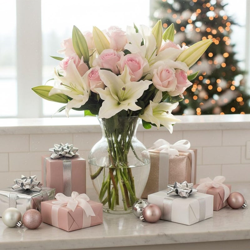 Benchmark Bouquets - Oriental Lilies & Pink Roses (Glass Vase Included) - Fresh Flowers for Next Day Delivery - Gift for Birthday, Anniversary, Get Well, Sympathy, Congratulations - Image 3